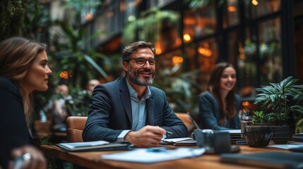 Business Meeting in Modern Plant-Filled Office
