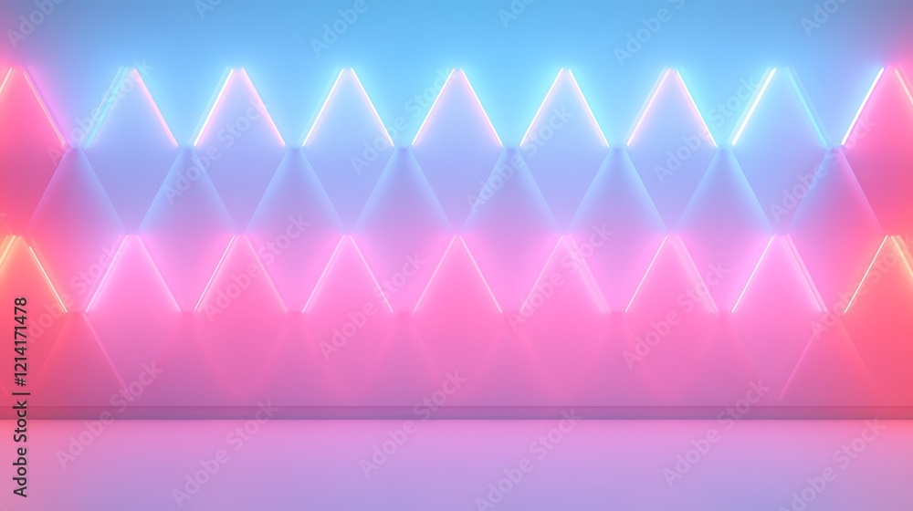 Poster vibrant neon wall with triangular patterns and soft reflected light for dynamic backgrounds and crea