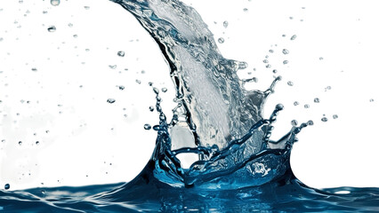 Create a photorealistic image of a dynamic water splash, capturing the intricate details of the droplets and the motion of the water as it arcs and falls