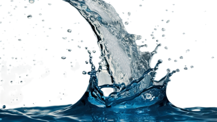 Create a photorealistic image of a dynamic water splash, capturing the intricate details of the droplets and the motion of the water as it arcs and falls