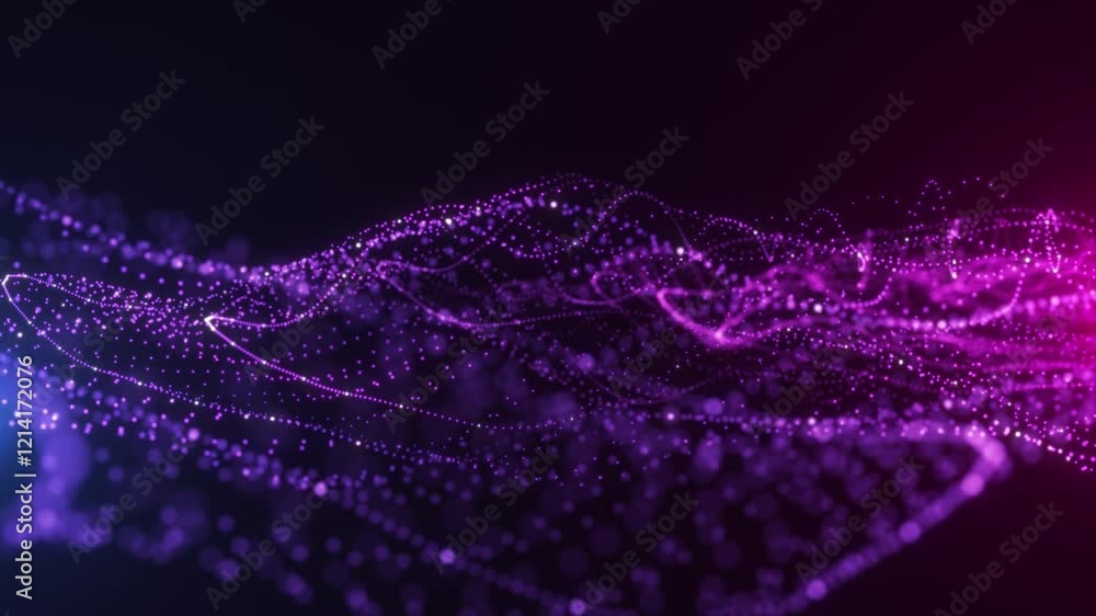 Poster digital purple particle waves. abstract technology background made of dots. futuristic wavy surface 