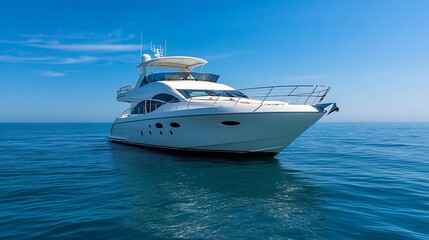 Fototapeta premium Elegant White Yacht Navigating Smooth Calm Ocean Waters on a Sunny Day : Generative AI