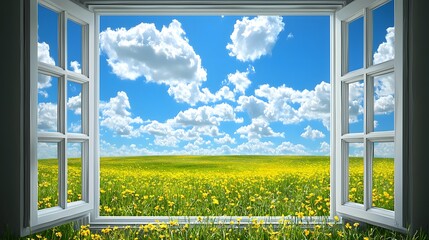 Wide Open Spaces through a Window Offering a Scenic Countryside Vista