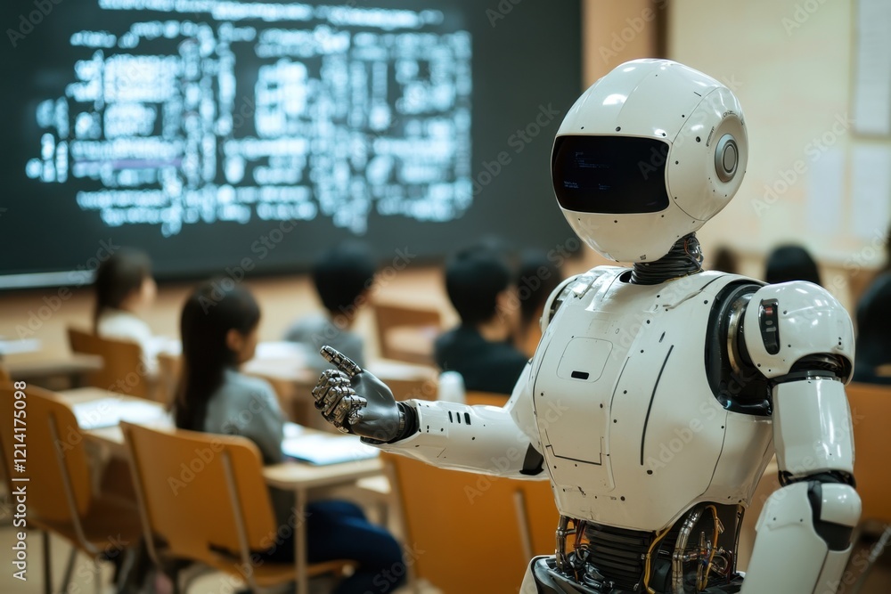 Aufkleber robot teaching students in a classroom setting during a technology lesson