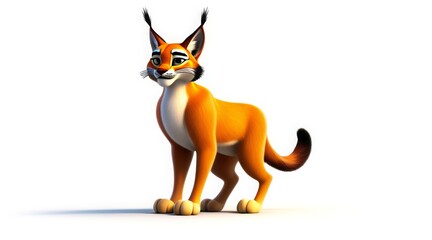 Playful cartoon lynx with a confident expression, standing against a white background