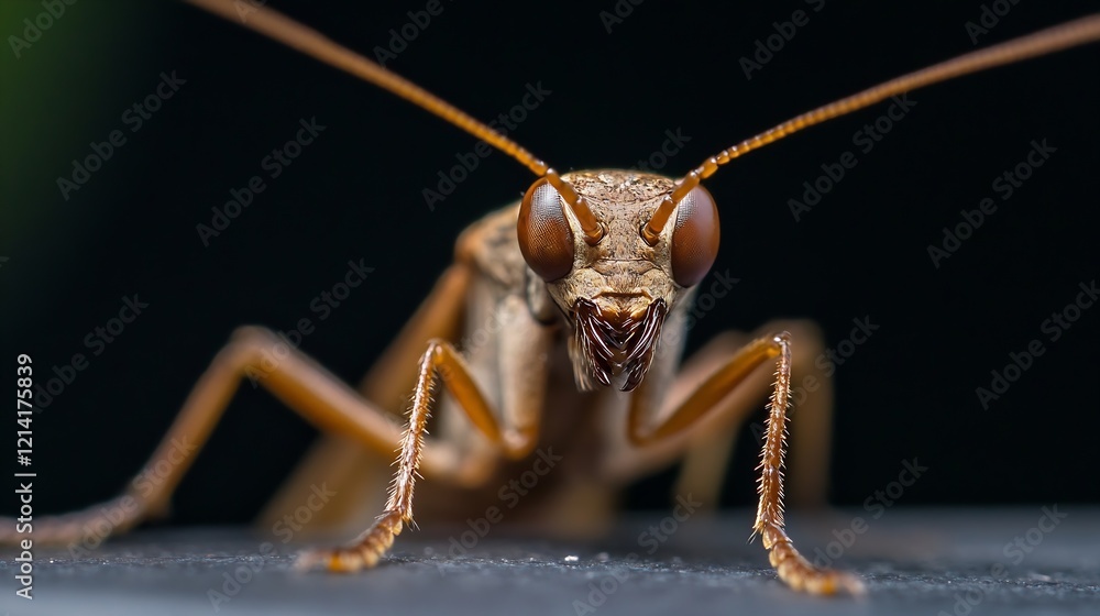 Poster detailed macro shot of insect with long antennae on dark background : generative ai
