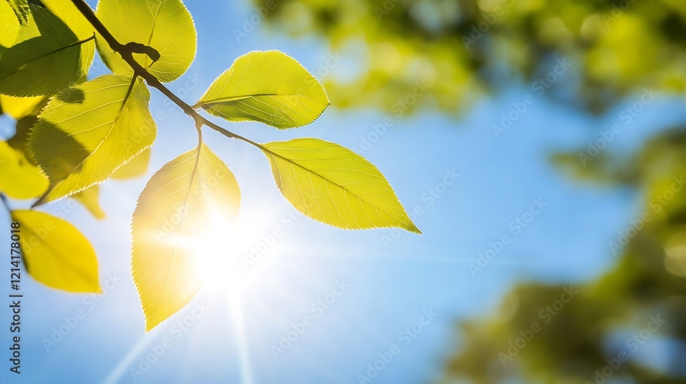 Aufkleber sunlit green leaves in a canopy with vibrant spring colors nature photography and serenity : generat