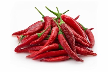 Fresh red chili peppers isolated on white background with clipping path and full depth of field