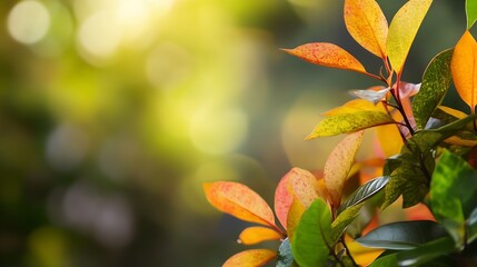 Vibrant Autumn Leaves On Tree Branch With Warm Golden Sunlight And Bokeh Background : Generative AI