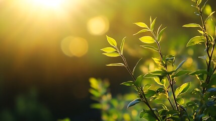 Closeup of Fresh Green Leaves in Sunlit Natural Spring Setting : Generative AI