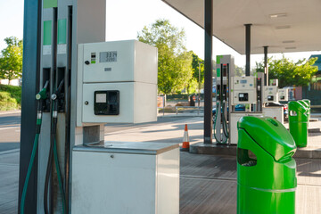 Fuel station with modern dispensers in clean and green environment