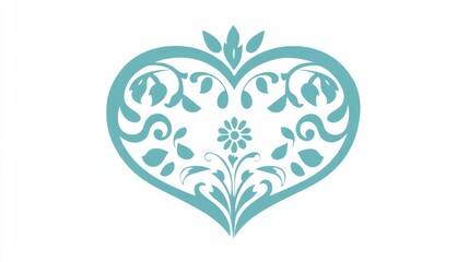 Elegant Teal Floral Heart Design: A Symbol of Love and Nature's Beauty