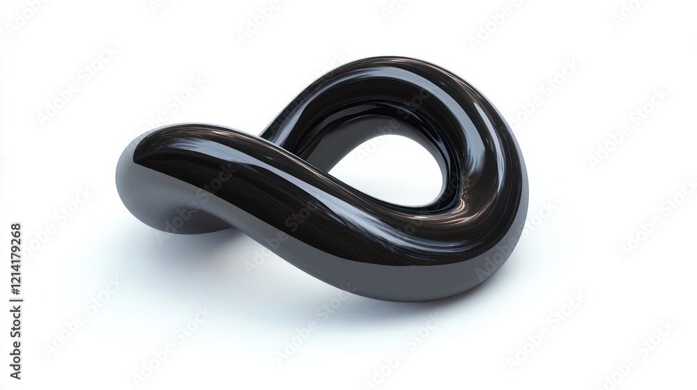 Poster abstract black torus: a 3d render of a sleek, shiny, intertwined loop
