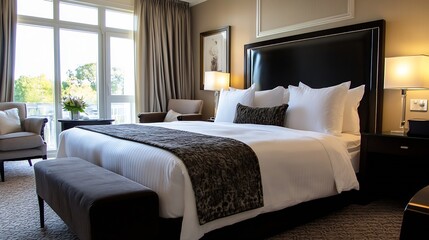 Luxury Hotel Suite with Plush Bedding and Comfortable Seating Area : Generative AI