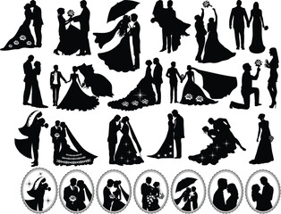 Bride and bridegroom  marriage ceremony Vector bundle, Clipart, Silhouette, Vector, icons, illustration, design.