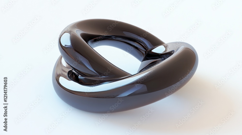 Poster abstract black intertwined forms: a 3d render of glossy, interlocking shapes against a minimalist wh
