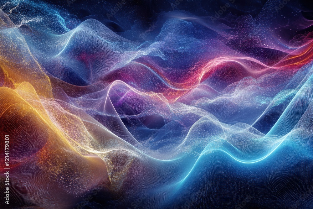Poster abstract digital wave patterns in vibrant colors creating a dynamic visual experience
