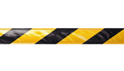 Black and Yellow Diagonal Striped Safety Tape on a White Background for Industrial and Safety Use