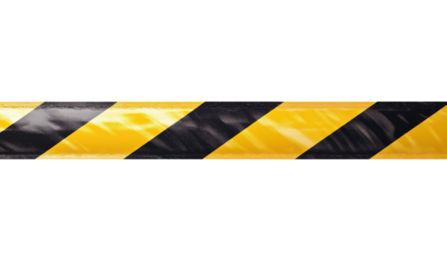 Black and Yellow Diagonal Striped Safety Tape on a White Background for Industrial and Safety Use