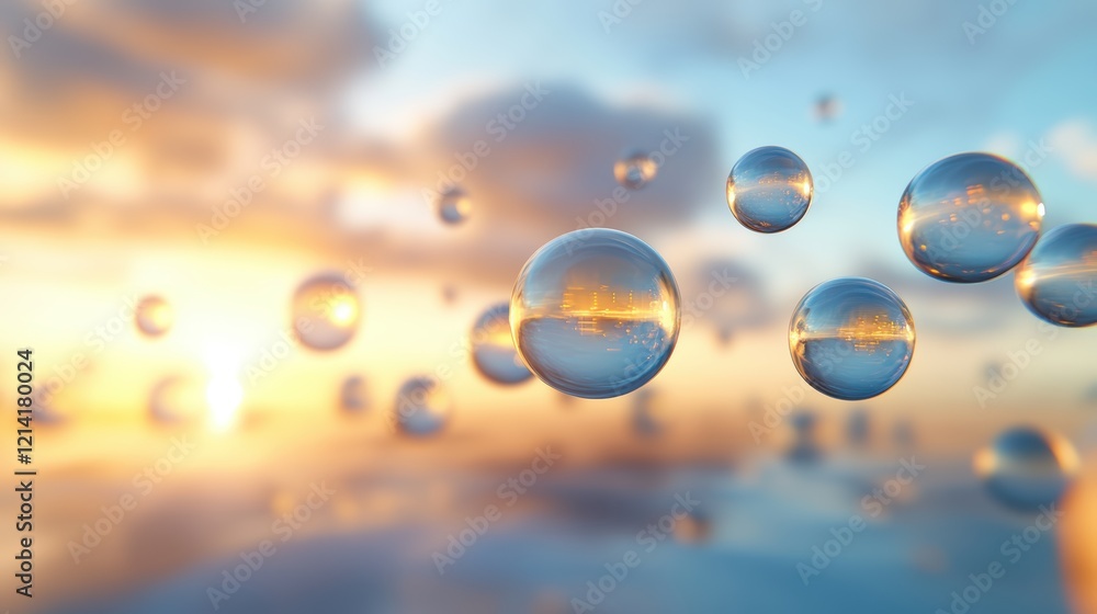 Poster a whimsical display of bubbles floating effortlessly, catching the light ephemeral