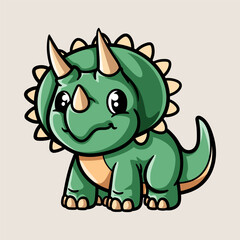 fun cute triceratops cartoon colored character isolated drawing line art style sketch classic vintage design illustration