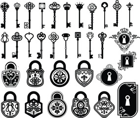 Lock and keys Vector bundle, Clipart, Silhouette, Vector, icons, illustration, design.