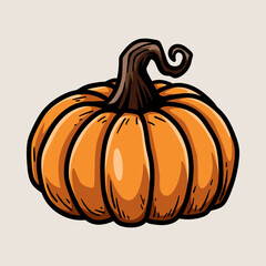 big pumpkin isolated colored drawing line art style sketch classic vintage design illustration