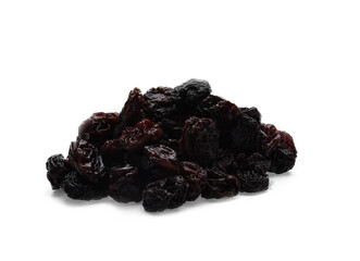 Dark natural seedless raisin from California. Sun-dried untreated grape isolated on transparen png. Retouched, large depth of field