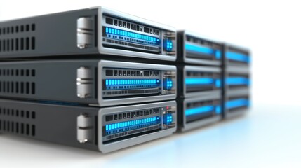 Powerful infrastructure, stacked servers powering modern connectivity and data solutions