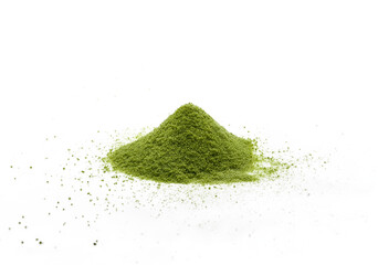 Pile of green tea powder isolated on a transparen png.