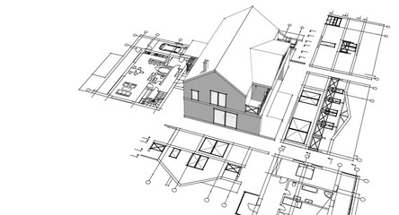 house architectural project sketch 3d illustration	
