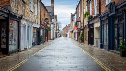 Obraz premium Historic Cobblestone Street in Charming Town with Quaint Storefronts : Generative AI