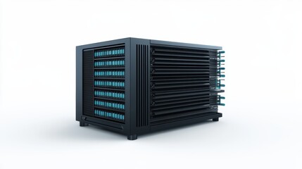 Highperformance black server with glowing blue leds, powering data centers and network infrastructure