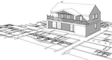 house architectural project sketch 3d illustration	
