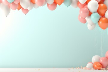 Festive balloons in pastel colors creating a cheerful backdrop with ample copy space