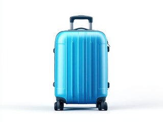 Vibrant blue rolling suitcase ready for an exciting travel adventure rolling