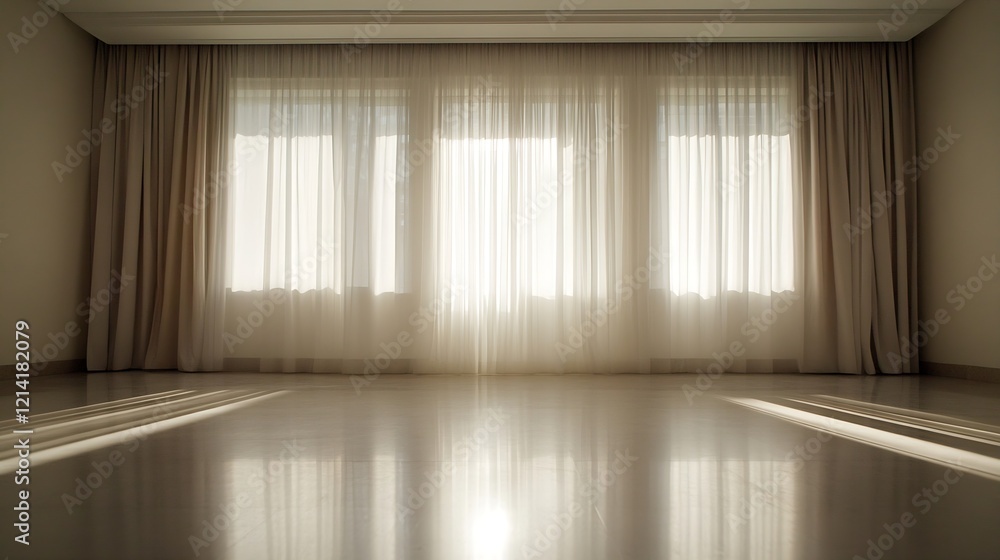 Poster soft morning light filtering through elegant sheer curtains : generative ai