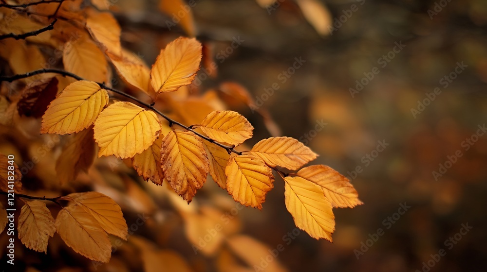 Poster golden autumn leaves on branch in tranquil nature setting : generative ai