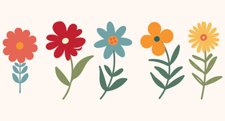 Collection of wildflowers icon. Vector illustration colorful flowers on white background. 
