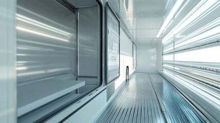 Obraz premium Sterile lab corridor, equipment, bright lights, futuristic research