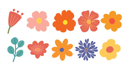 Set of flowers,Abstract botanical colorful wildflowers icon,Vector illustration symbol style.