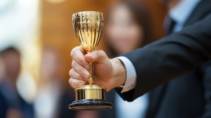 A professional receiving recognition or an award, highlighting personal and career growth in the workplace.