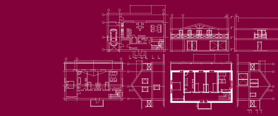 house architectural project sketch 3d illustration	
