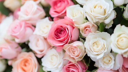 Bouquet of Pink and White Roses in Romantic Floral Arrangement : Generative AI