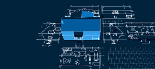 house architectural project sketch 3d illustration	
