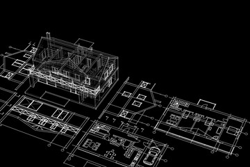house architectural project sketch 3d illustration	
