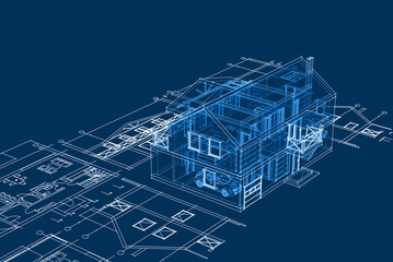 house architectural project sketch 3d illustration	

