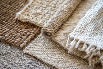 Woven rugs in various neutral brown shades.