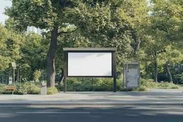 Sharp Picture of Billboard at Bus Stop with Trees