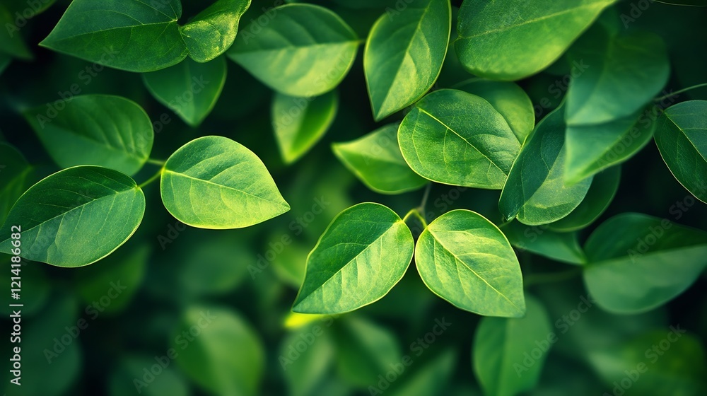 Poster lush green leaves in natural sunlight creating a refreshing and tranquil botanical scene : generativ